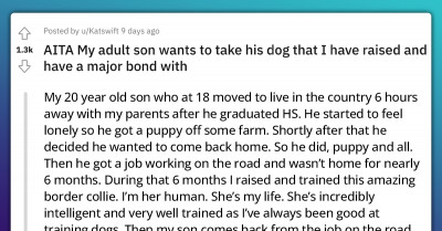 Redditor Cries Out As Her Adult Son Wants To Take His Dog That She Has Trained And Bonded With