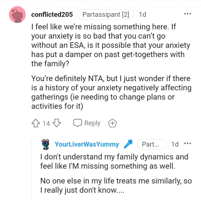 No one else in the OP's life treats her similarly