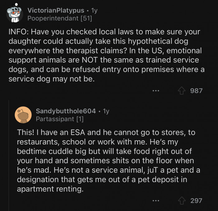 OP should check local laws to verify the therapist's claims.