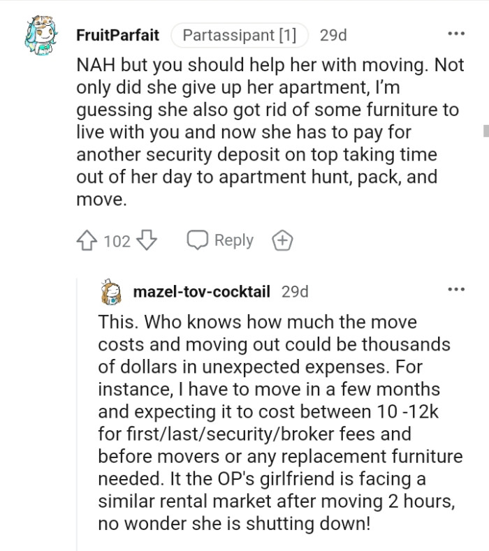 The OP needs to help the GF move
