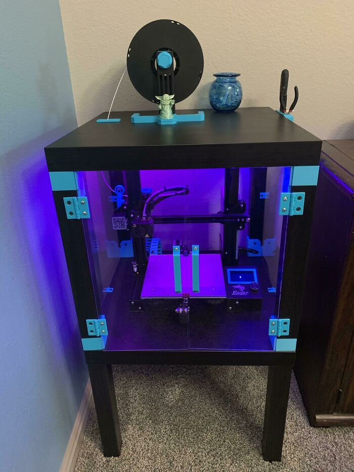 46. A 3D printer enclosure built from 2 Ikea lack side tables
