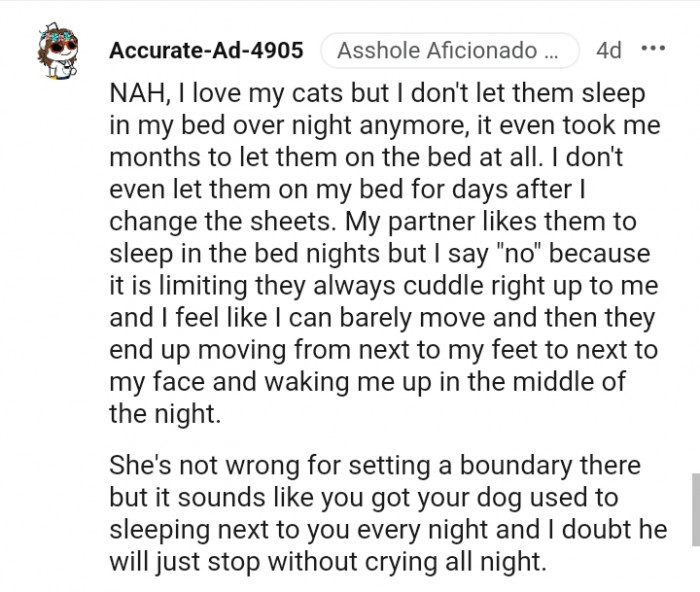 She's not wrong for setting a boundary here