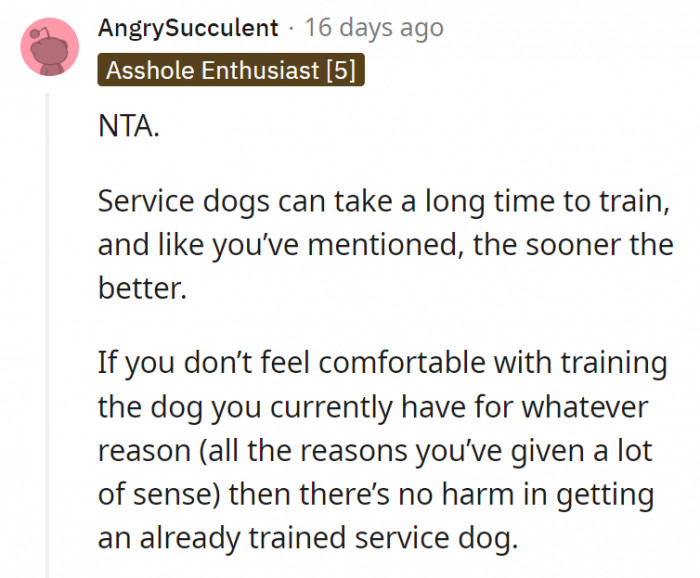 4. There's no harm in getting an already trained service dog