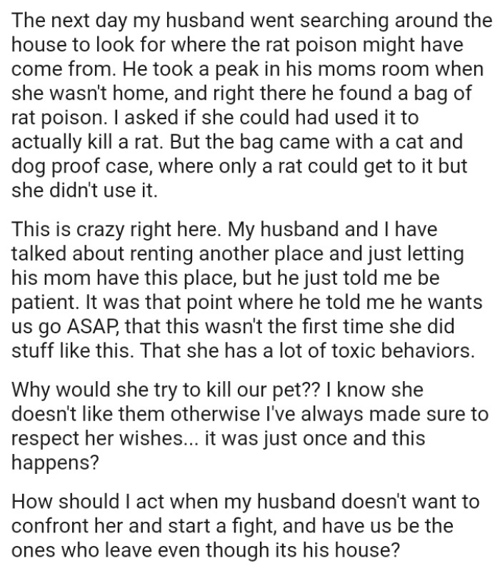 OP and her husband have discussed renting another place and letting his mom keep the current one