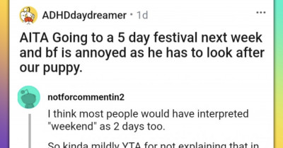 Man Gets Annoyed As His GF Is Going To A 5-Day Festival And He Has To Look After Their Puppy