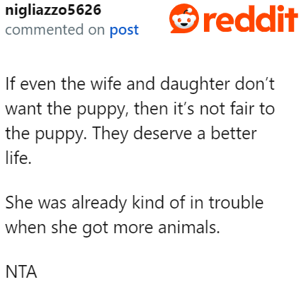 It's not fair to the puppy to be taken in by an unwilling family.