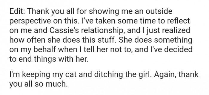 Here's the edit in which the OP made a decision