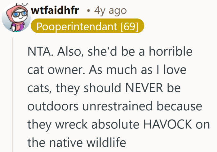 The outdoor cat suggestion sparks a whole new layer of concern that goes beyond awkward manners.