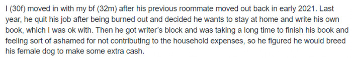 Everything was going well at the start; she didn't even mind the fact that he didn't have a job and couldn't contribute to the household.