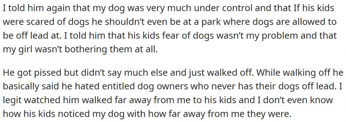 OP got scolded for having her dog off leash