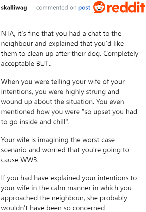 The way he talked to his wife gave her the wrong idea.