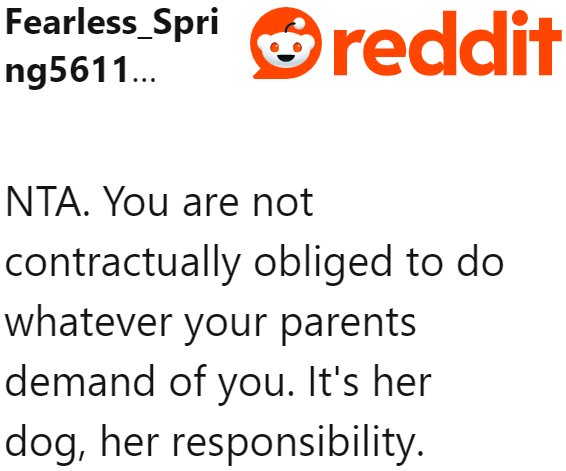 The OP is all grown up with a set of responsibilities and a life ahead of her.