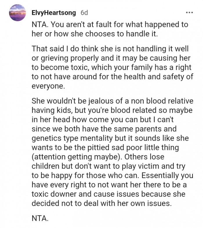 She is not handling her grief well enough.