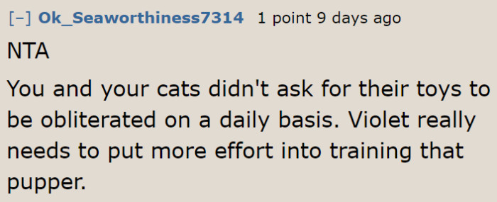 It's either the stepdaughter trains her puppy more, or she gives it up while it's still young.