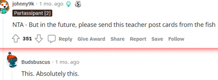 2. Sending the teacher post cards from the fish