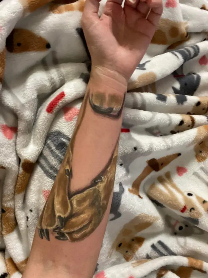 The tattoo shows Sebastian’s paws wrapped around her arm, just like he used to do when he wanted to show her love