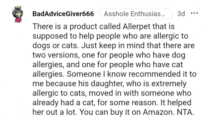 12. A product for people who are either allergic to cats or dogs