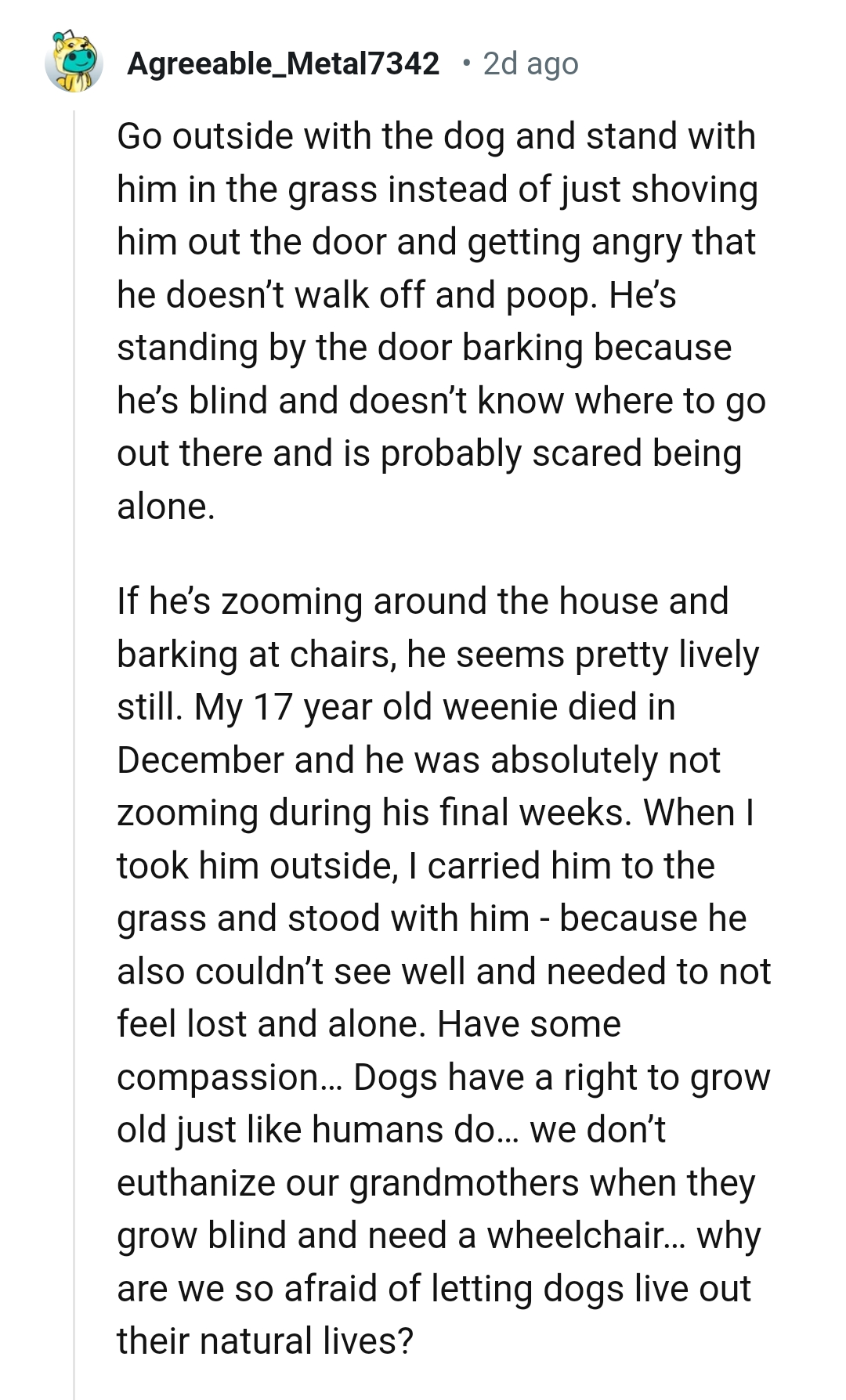 The OP should go outside with the dog