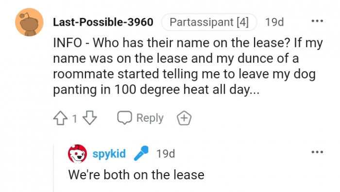 10. The OP says that both their names are on the lease