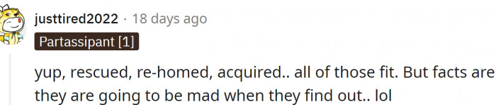 But the sister is going to be mad...