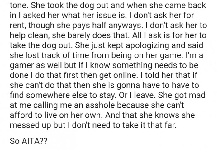 The OP's sister can't afford to live on her own