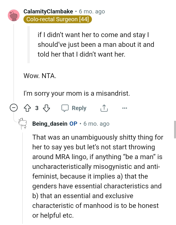 OP's mom is a misandrist