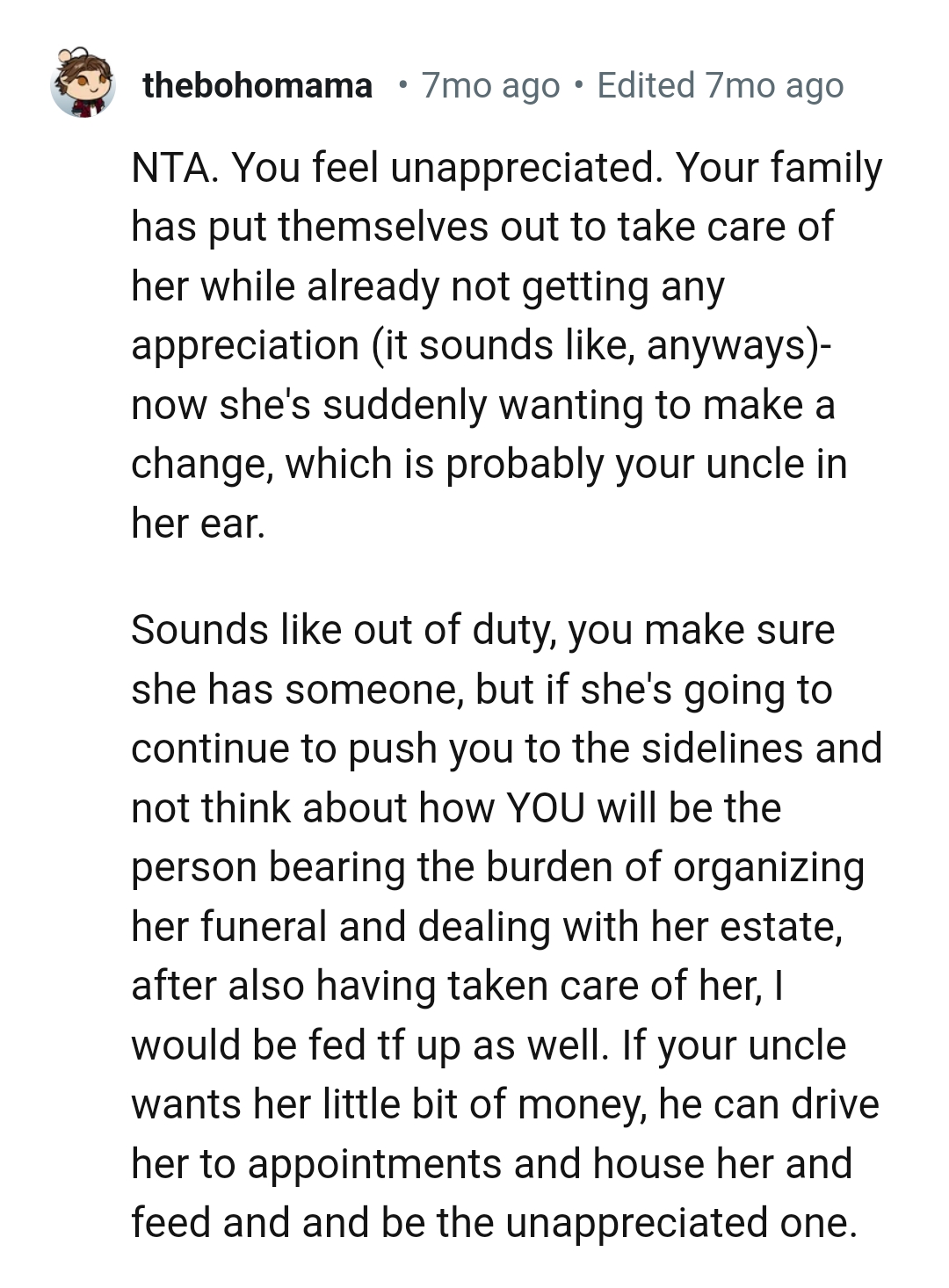 The OP feels unappreciated