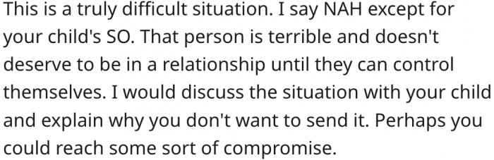 3. She should discuss the situation with her child to arrive at a compromise.