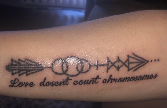 21. My wife got a tattoo yesterday about Down syndrome. Our 2 year old girl has Down syndrome and this was for her.