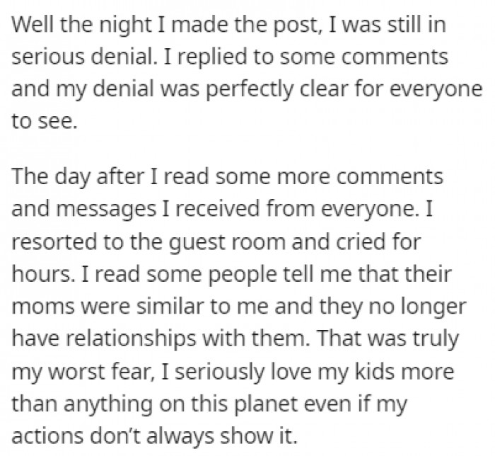OP was in denial the night she made the post, but the day after she read some comments that changed her mind