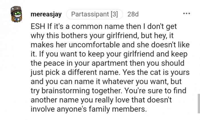 You can name the cat whatever you want since it's yours