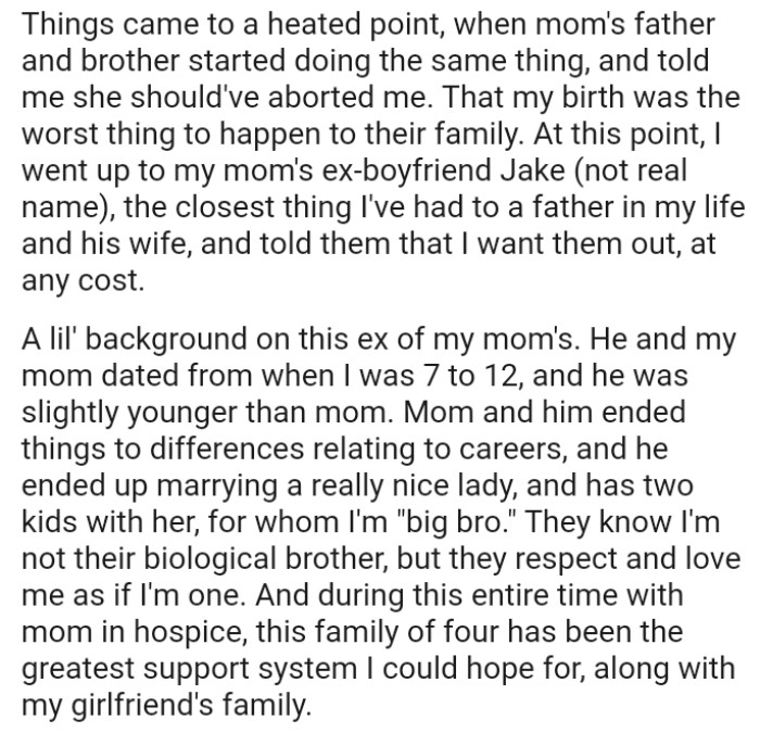 OP's mom and her boyfriend ended things due to differences relating to careers, and he ended up marrying a really nice lady