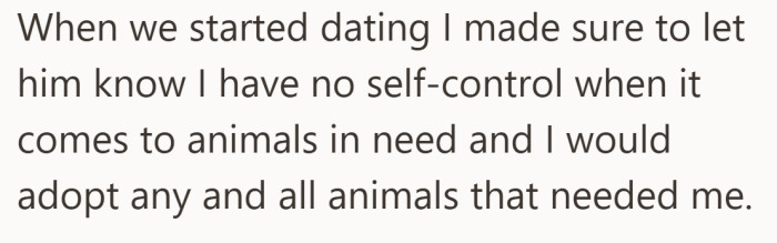 In her telling, this was always part of the deal, clearly stated long before they shared a home.
