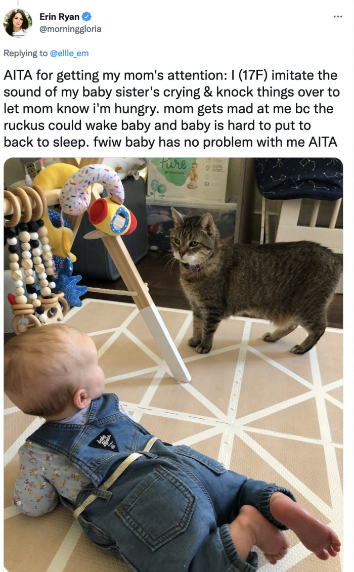 The baby and she are cool; only mom was ruining the fun, in her opinion