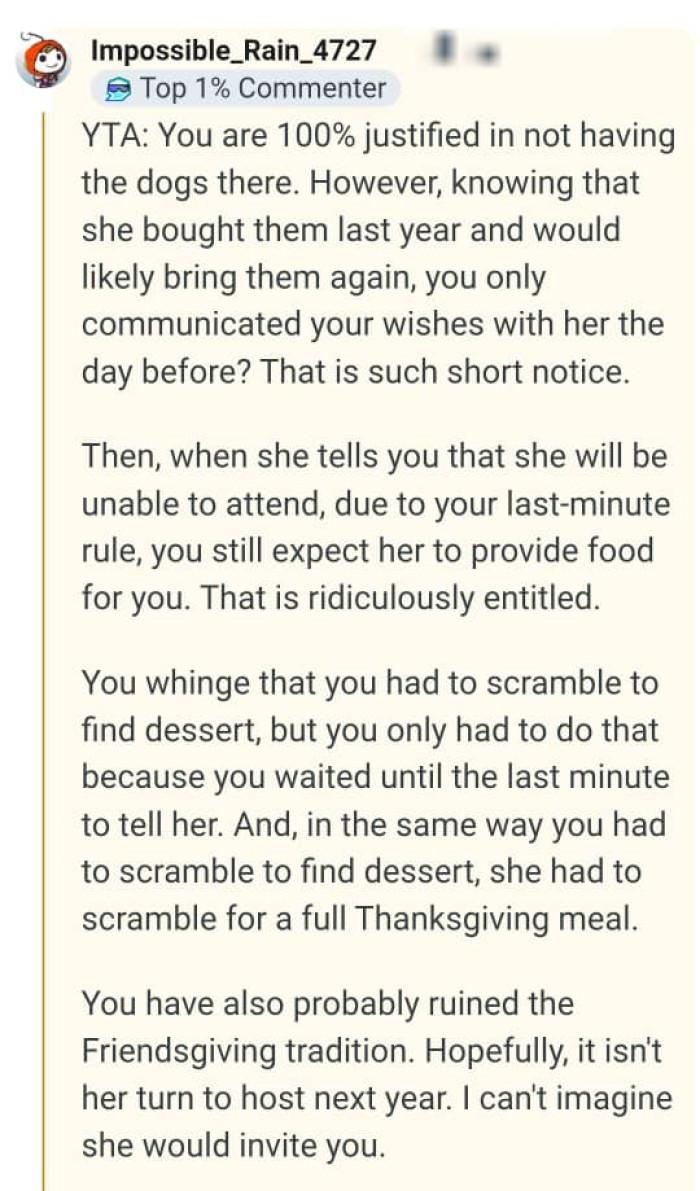 The OP was being ridiculously entitled