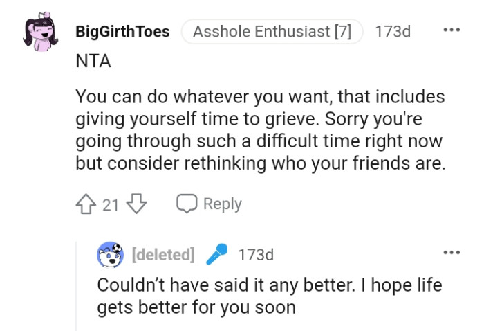 This Redditor is sorry that the OP is going through such a difficult time