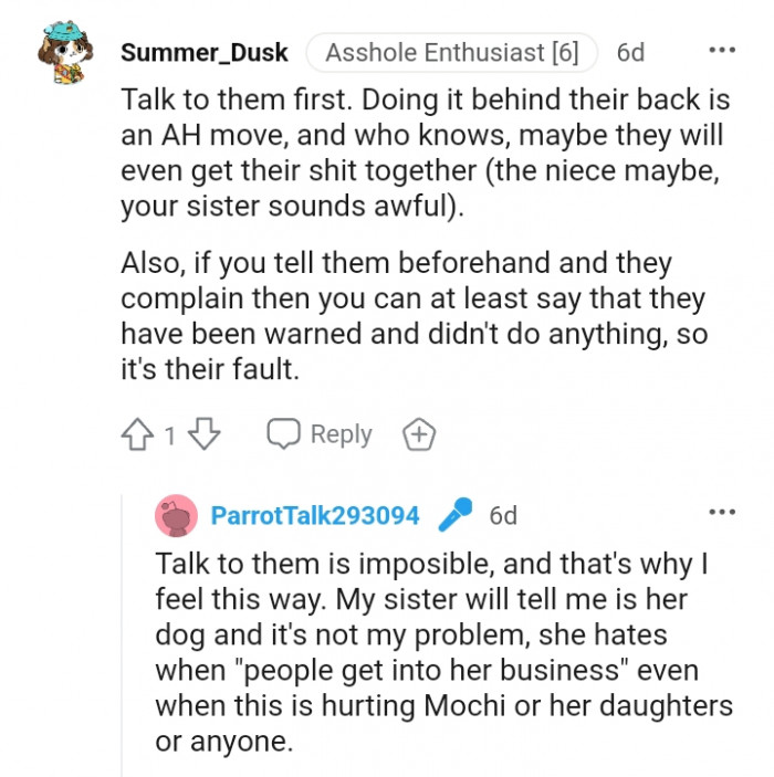 The OP's sister will tell her that it's not her dog