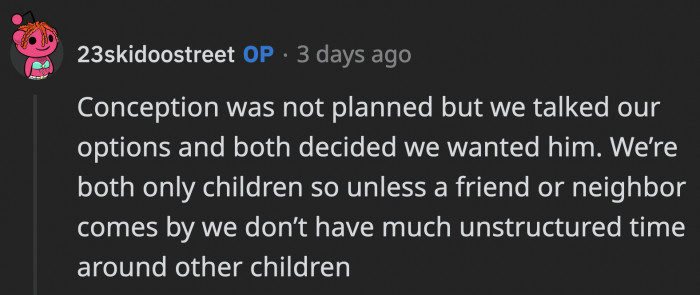 It was an unplanned pregnancy, but they both decided to keep the baby