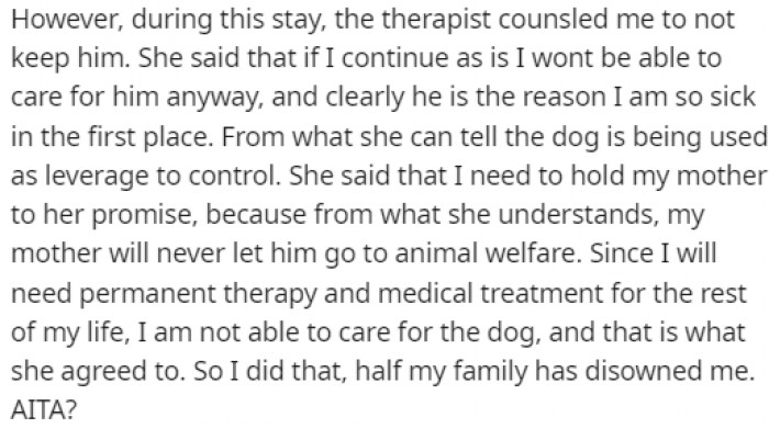 She took the therapist's advice, and now half of her family hates her for it.