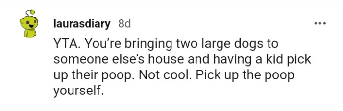 This redditor believes the OP should pick up her dogs' poop herself