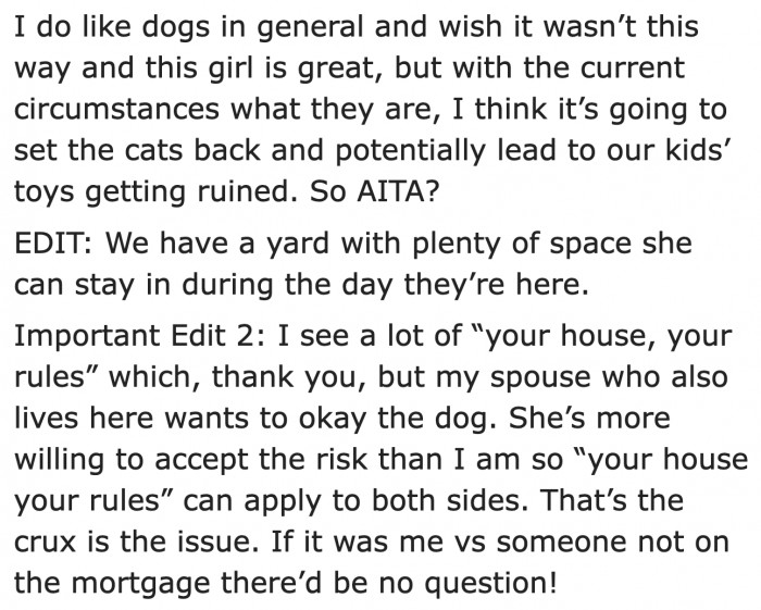 He doesn't hate dogs. But the OP feels that now is not a good time to deal with a dog at home.
