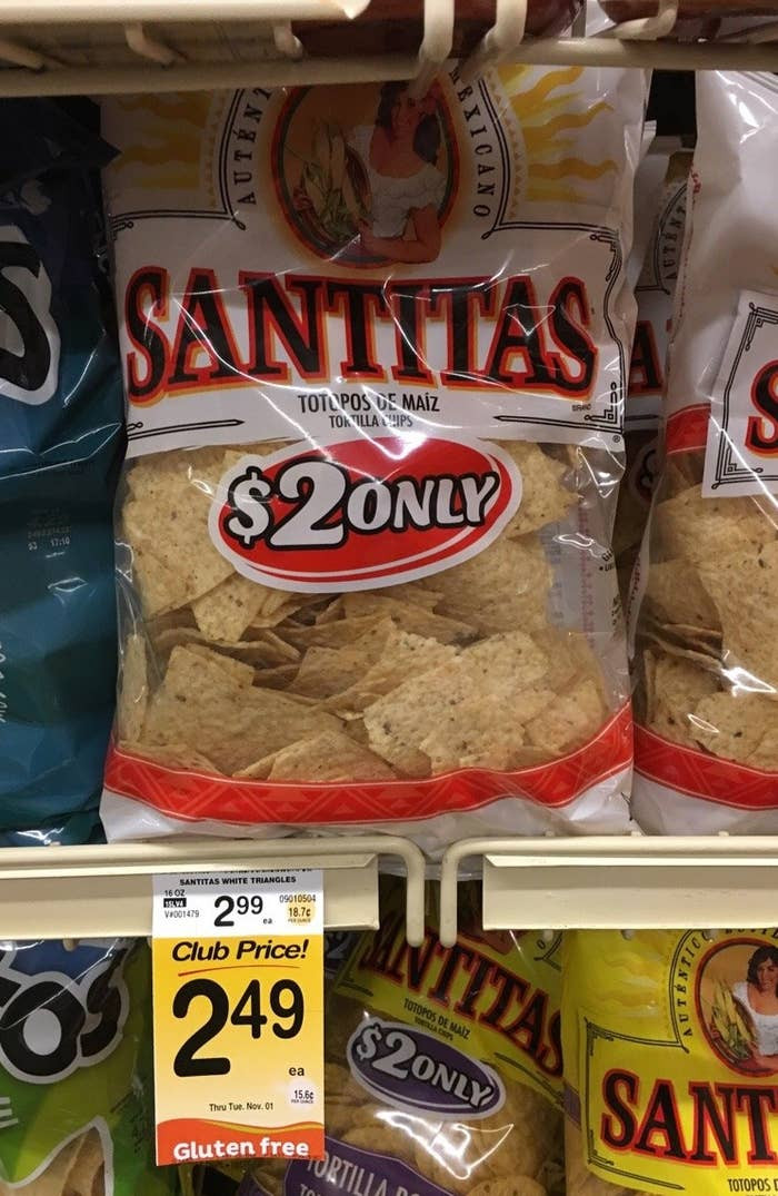 1. $2 chips being sold for $3, on sale for $2.49.