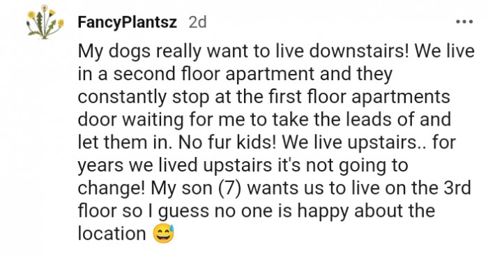 10. My son wants to live on the third floor