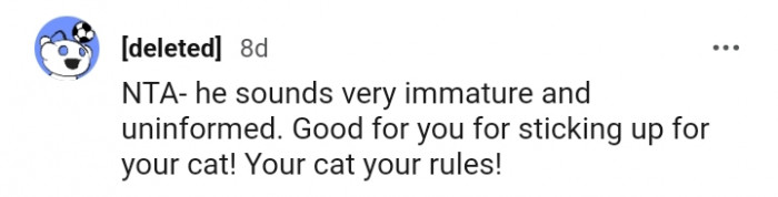 Good for you for sticking up for your cat