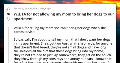 Woman Asks Her Mom Not To Bring Her Destructive Dogs When She Visits But Fears It Might Be Ungrateful Of Her