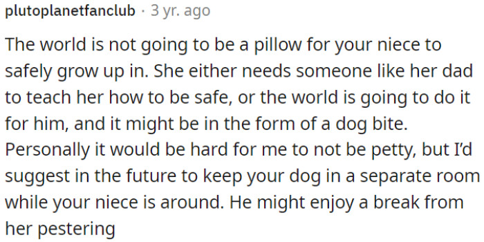 It's wise for OP to keep the dog away from his niece to avoid potential harm, despite personal feelings.