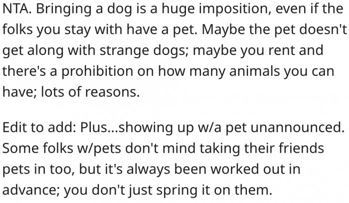 2. There are several reasons why visiting with a pet can inconvenience a host.