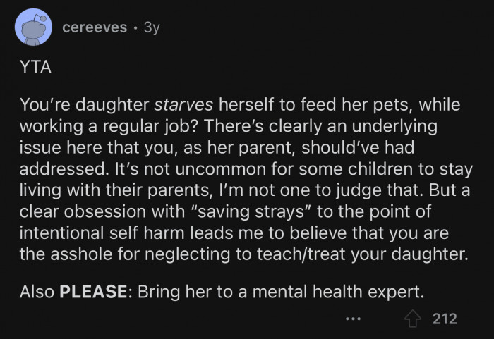OP's neglecting their daughter's mental health.