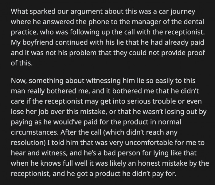 After he hung up, OP told him she was uncomfortable with his deception. She also said he was a bad person for doing so when he knows the receptionist just made an honest mistake.