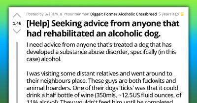 Reddit Rallies Behind A Charitable Man Who Rescued And Rehabilitated An Alcoholic Dog From His Previous Owners Who Conditioned Him To Drink For Their Amusement